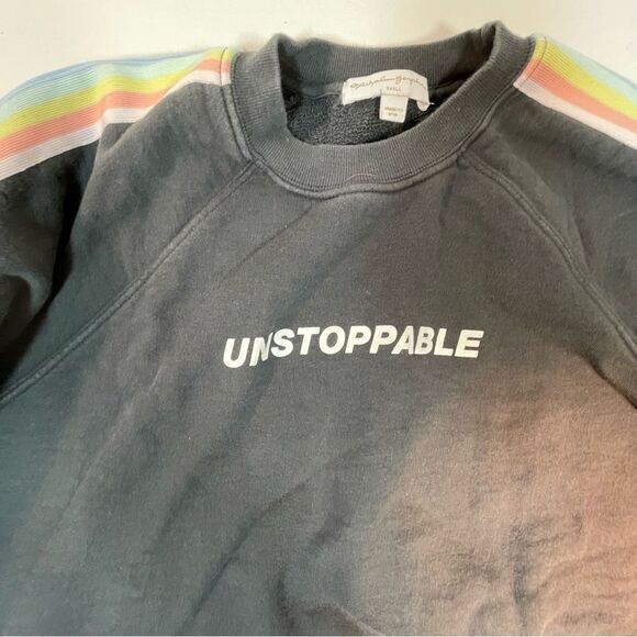 Spiritual Gangster gray sweatshirt “unstoppable” with rainbow stripe sleeves S - Picture 4 of 8